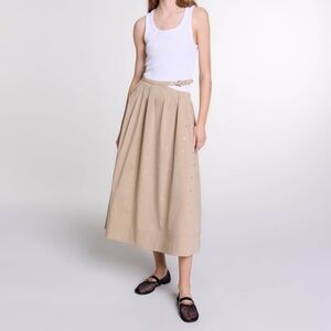 Maje Justuds Studded Beige Skirt - Size 36, Cotton, Long Skirt